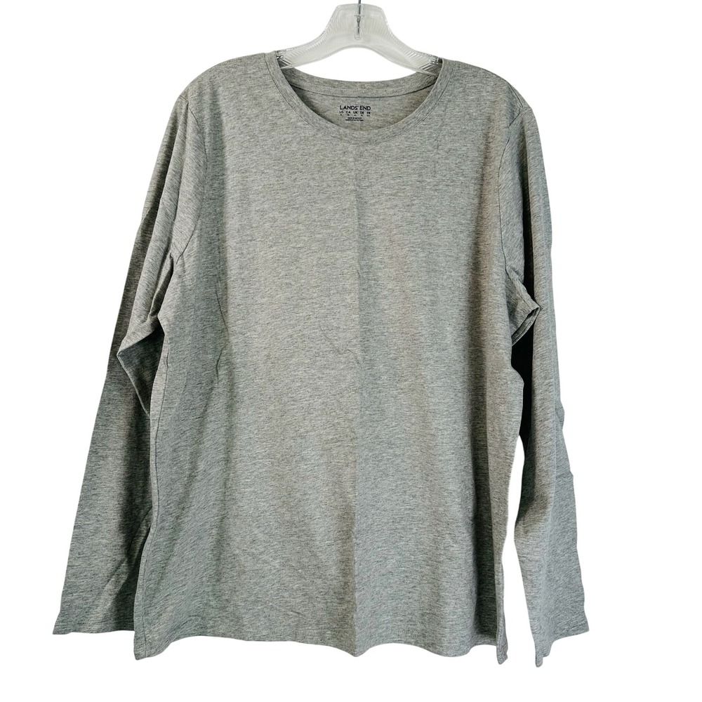 Lands End Mens XL Long Sleeve Crewneck T-Shirt Heather Grey 100% Cotton Tee